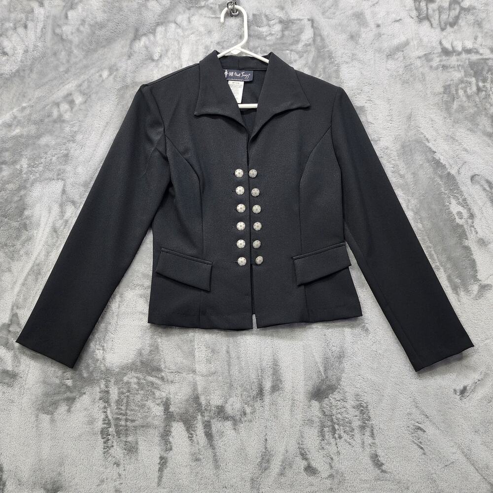 Vintage All That Jazz Jacket Women 7/8 Black Silver Buttons Blazer Formal Office